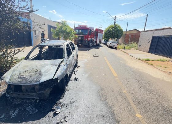 Incêndio destrói veículo no bairro Jardim dos Coqueiros (Foto: O Diário de Barretos)